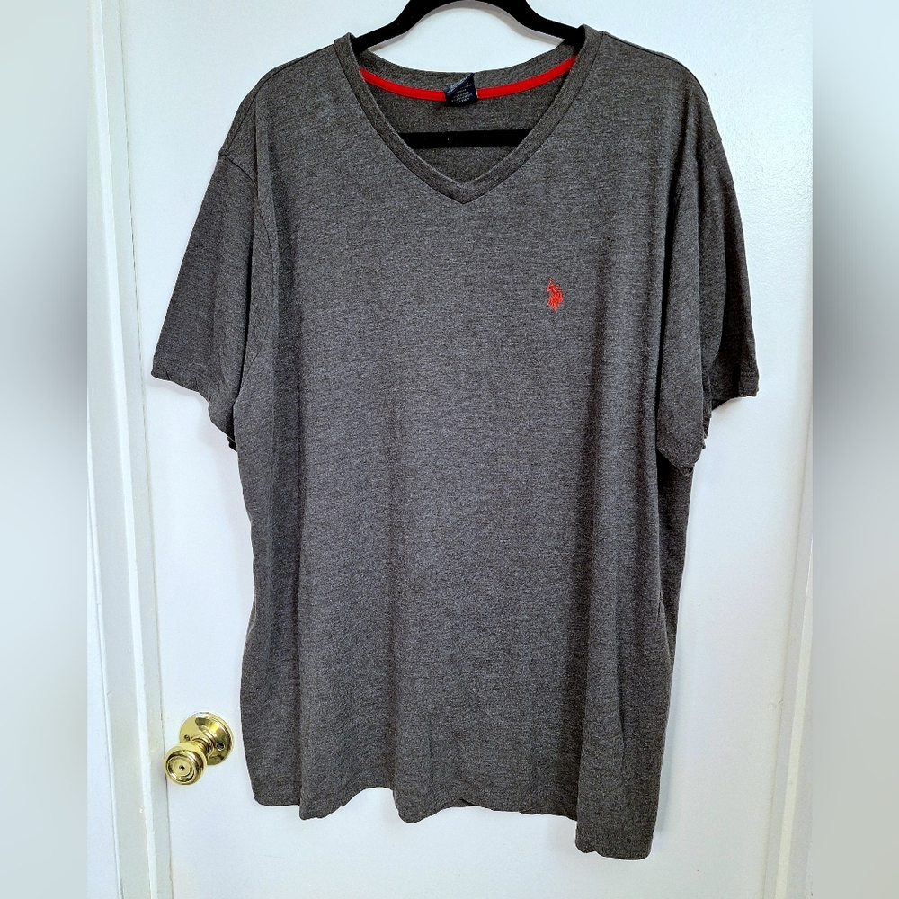 U.S. POLO ASSN Mens V-Neck T-Shirt Logo Pony Shortsleeve Cotton Blend Gray XXL